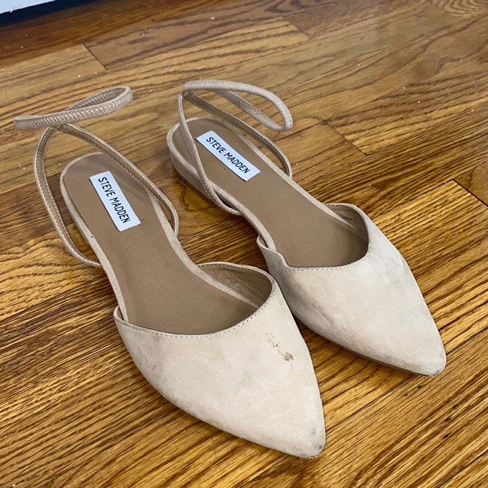 Steve Madden Nude Suede Ankle Strap Pointed  flats